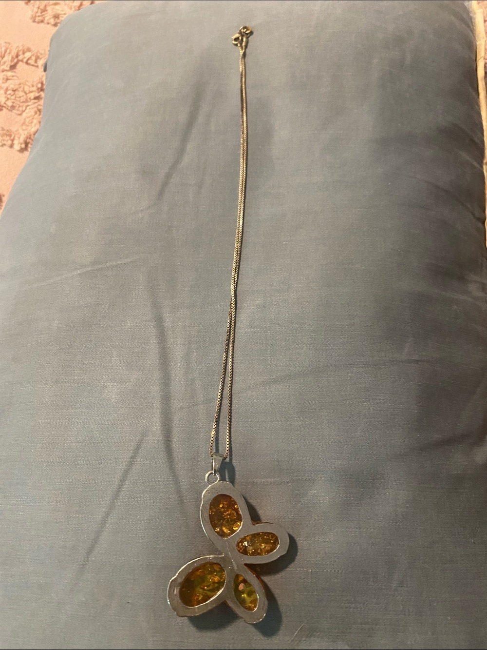 Amber Butterfly Pendant Necklace - Gold Chain - Picture 3 of 4